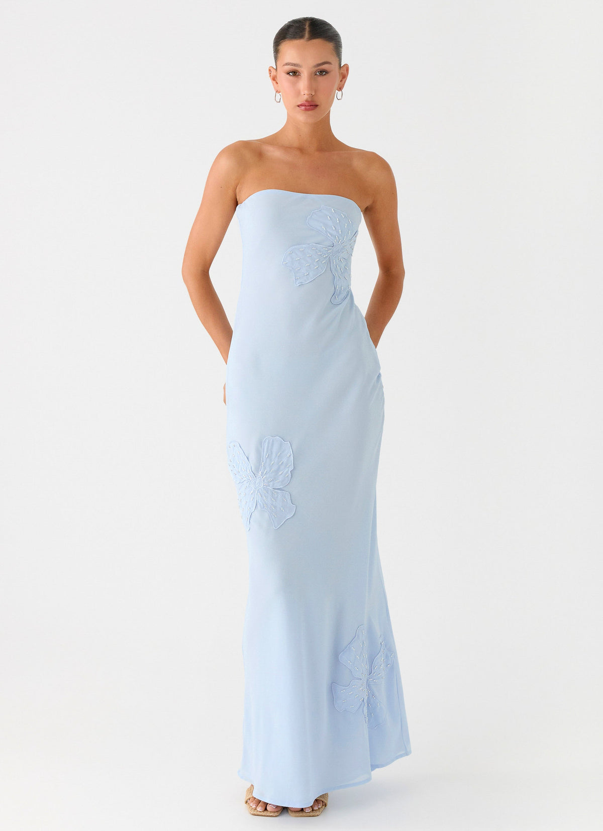 Sassafras Beaded Flower Strapless Maxi Dress