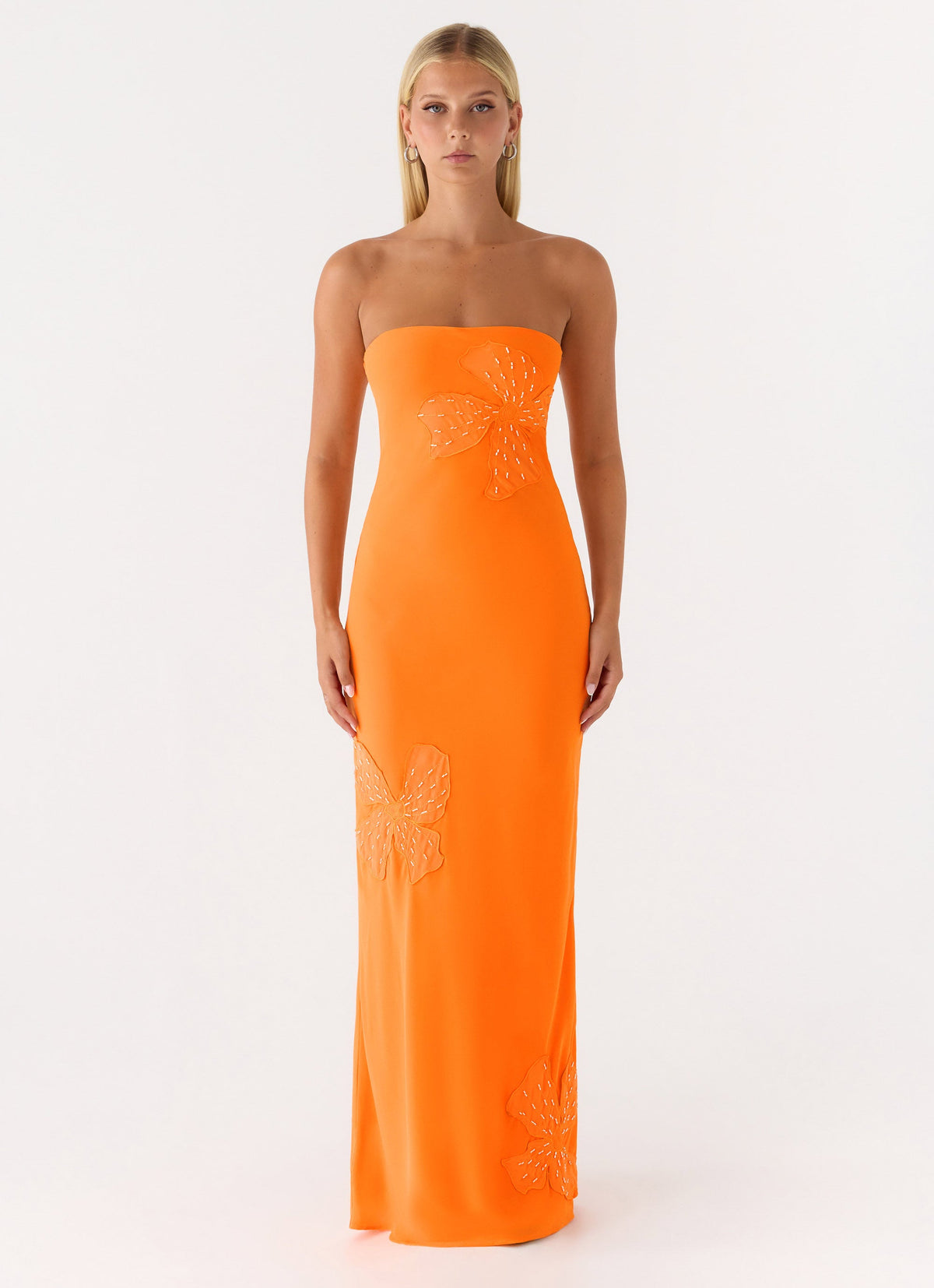 Sassafras Beaded Flower Strapless Maxi Dress