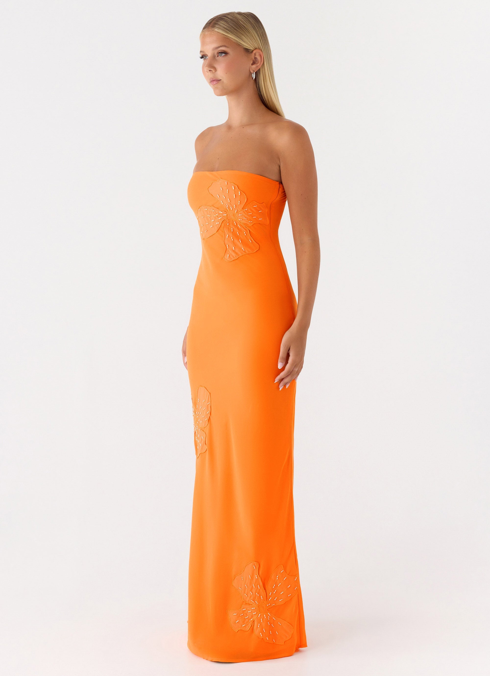 Sassafras Beaded Flower Strapless Maxi Dress