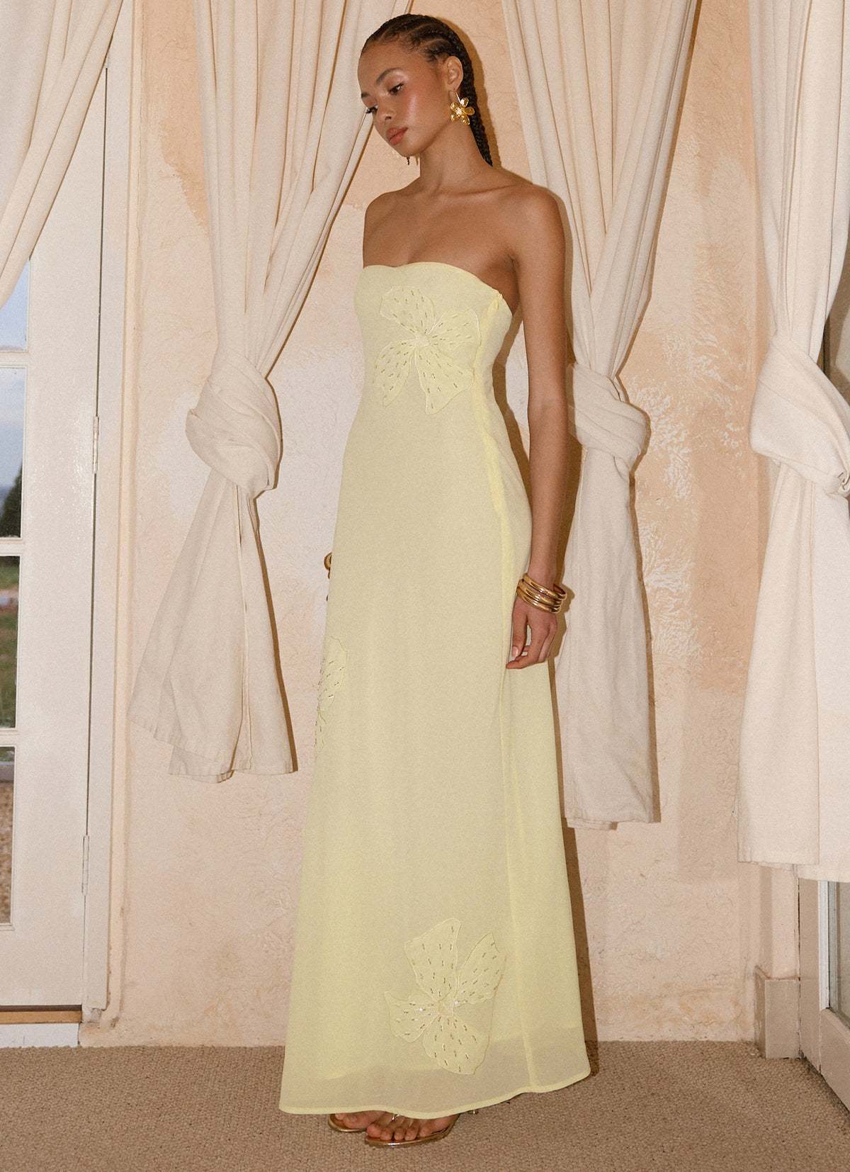 Sorority Formal Dress | Sassafras Beaded Flower Strapless Maxi Dress