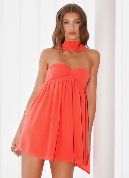 coral dress mini Ethereal - Coral, Large | Hazel and Olive 30 CARE Hand Wash Cold Mini Dress in Coral Red