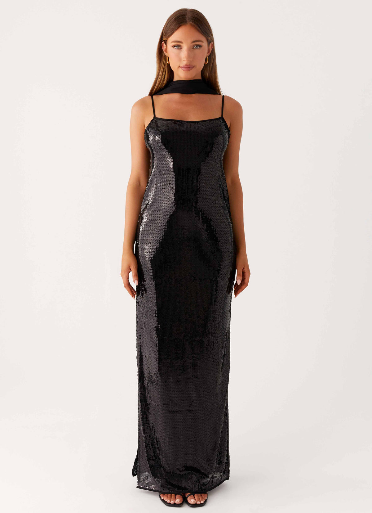 Scarf Neck Sequins Maxi Dress