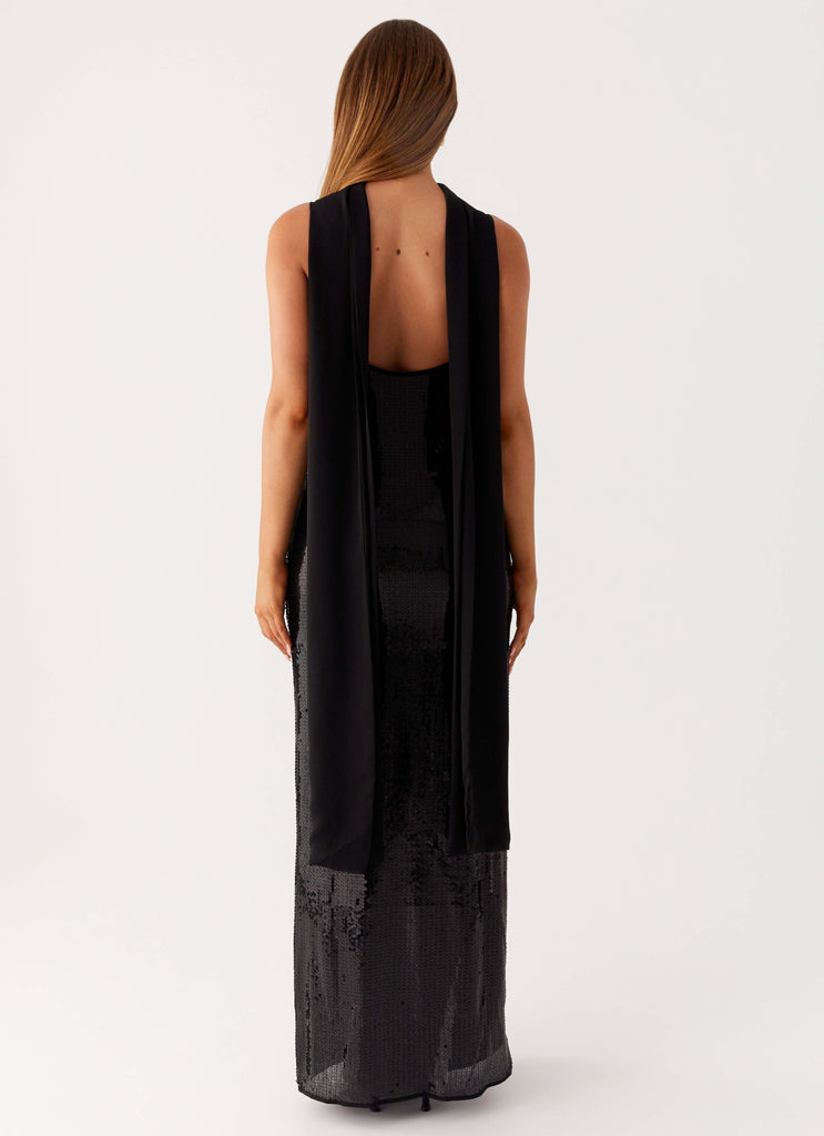 Scarf Neck Sequins Maxi Dress - Black Peppermayo US Scarf Neck Sequins Maxi Dress - Black Peppermayo US