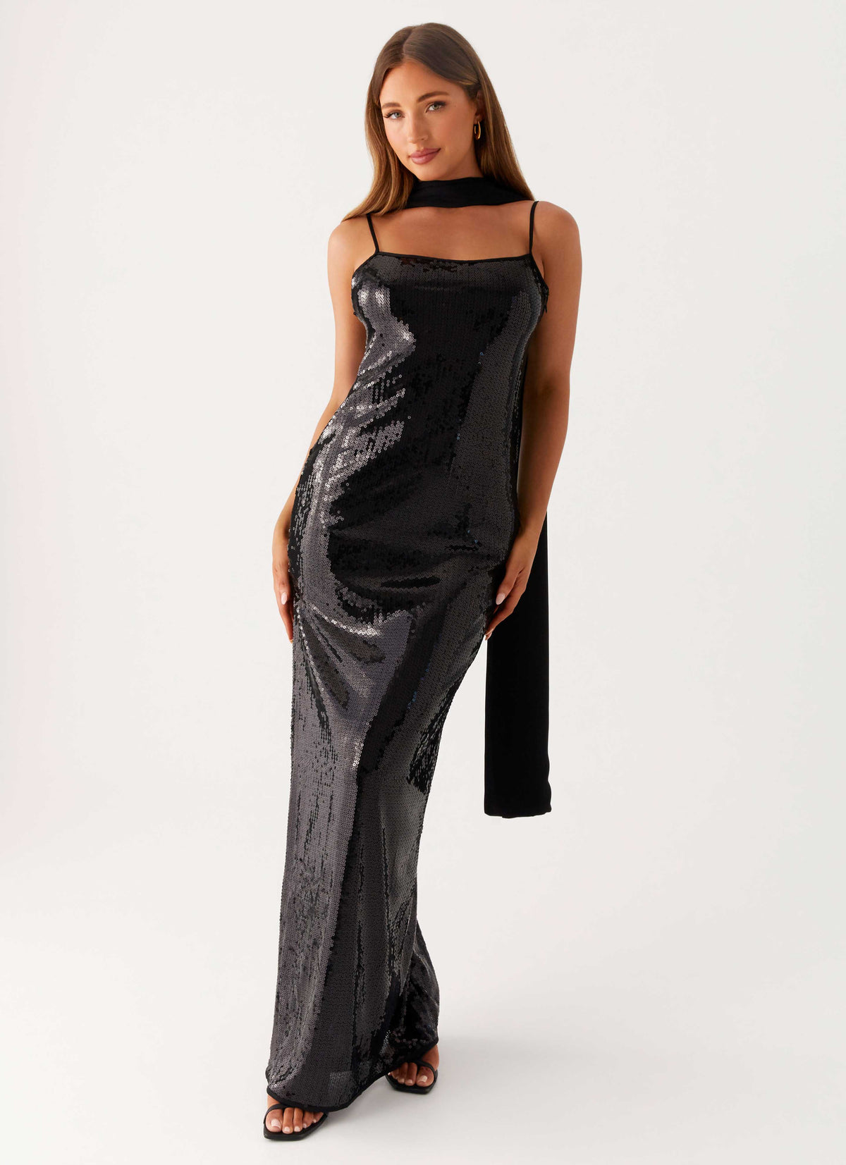 Scarf Neck Sequins Maxi Dress