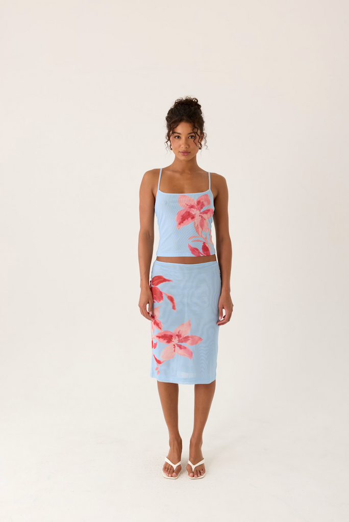 Tamia Midi Skirt - Blue Petal