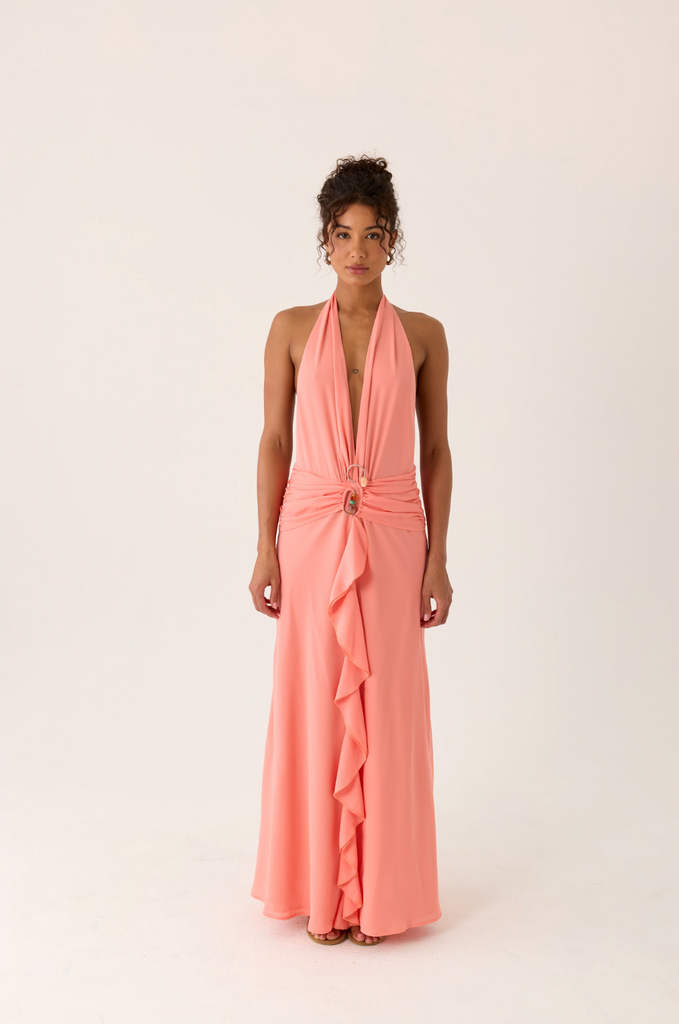 Attina Halter Maxi Dress - Coral