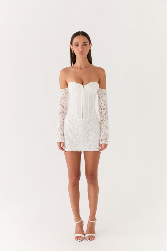 Already Know Lace Long Sleeve Mini Dress - White