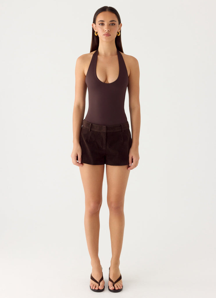 Set The Scene Halter Bodysuit - Chocolate