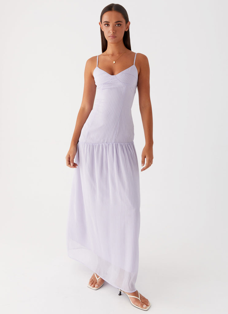 Womens Shania Maxi Dress in the colour Lavender in front of a light grey background