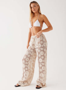 Womens Shell Beach Crochet Pants in the colour Ivory in front of a light grey background