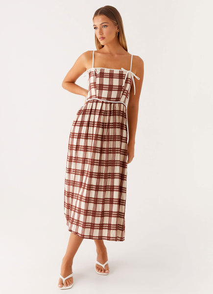 Shyanne Midi Dress - Chocolate Check – Peppermayo US