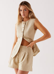 Womens Siena Style Tailored Shorts in the colour Beige in front of a light grey background