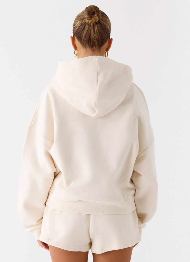 Signature Double Zip Up Hoodie - Cream