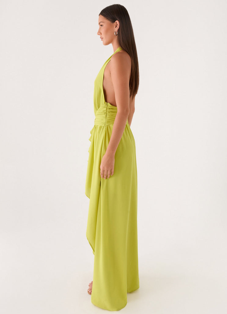 lime green color dress Jasmine Halter Midi Dress ~ Moss Green Crisp XXS