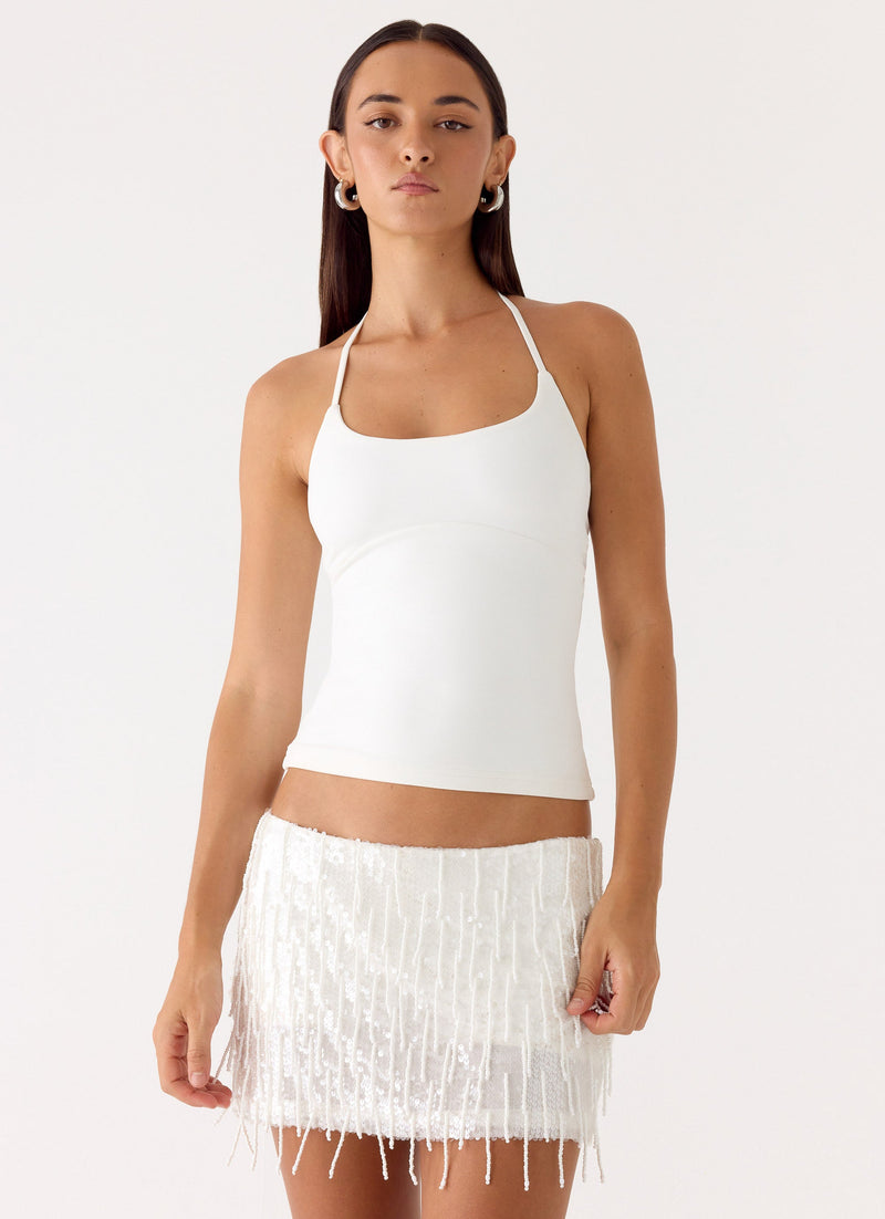 Siren Beaded Sequin Mini Skort - White