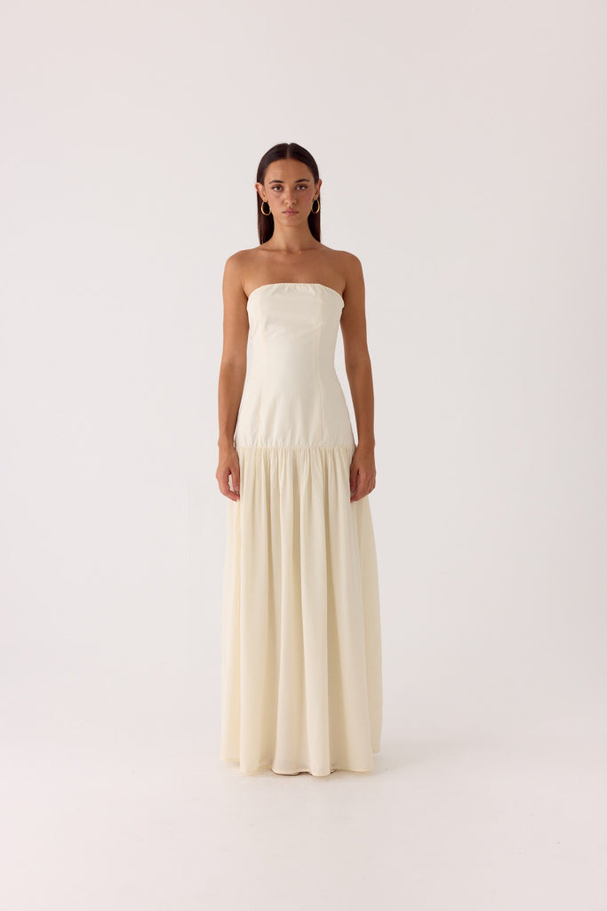 casual ivory maxi dress Asymmetrical High-Neck Long Maxi Dress Ivory S / Ivory
