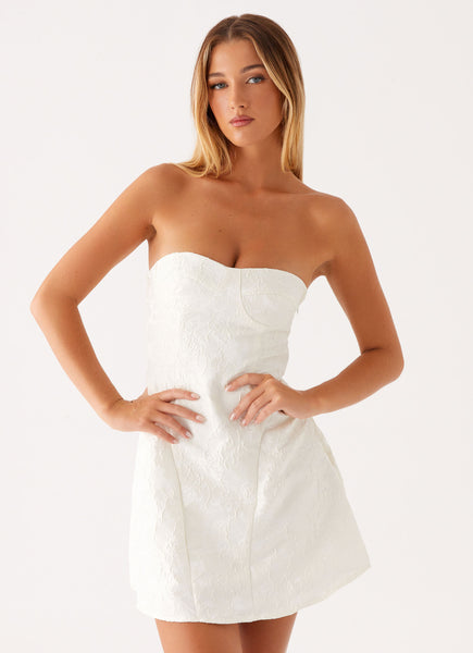 knee length dresses for ladies Mini Dress White Beverly Satin Strapless Mini Dress Size 10 main image 1