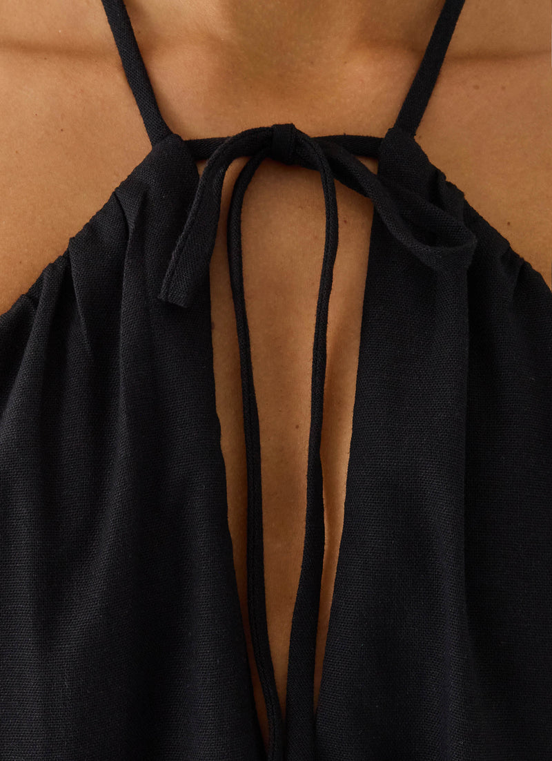 Soft Breeze Linen Mini Dress - Black