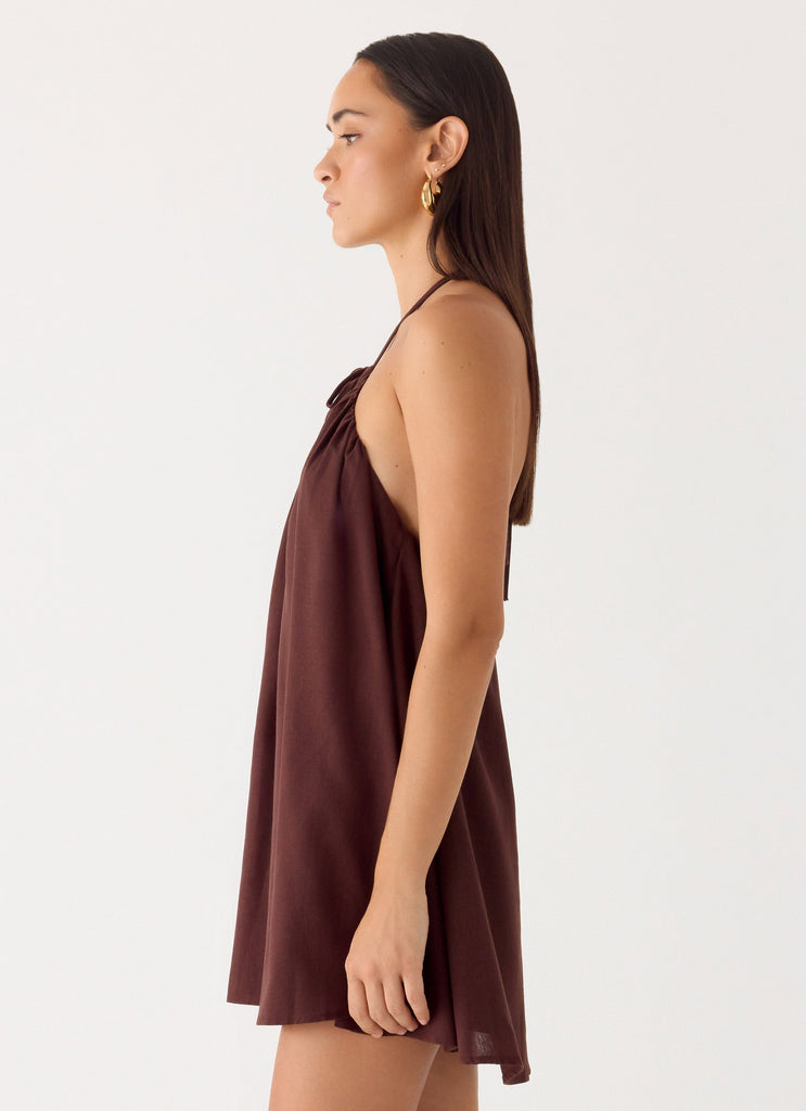Soft Breeze Linen Mini Dress - Chocolate Chocolate / US 8 Soft Breeze Linen Mini Dress - Chocolate Chocolate / US 8