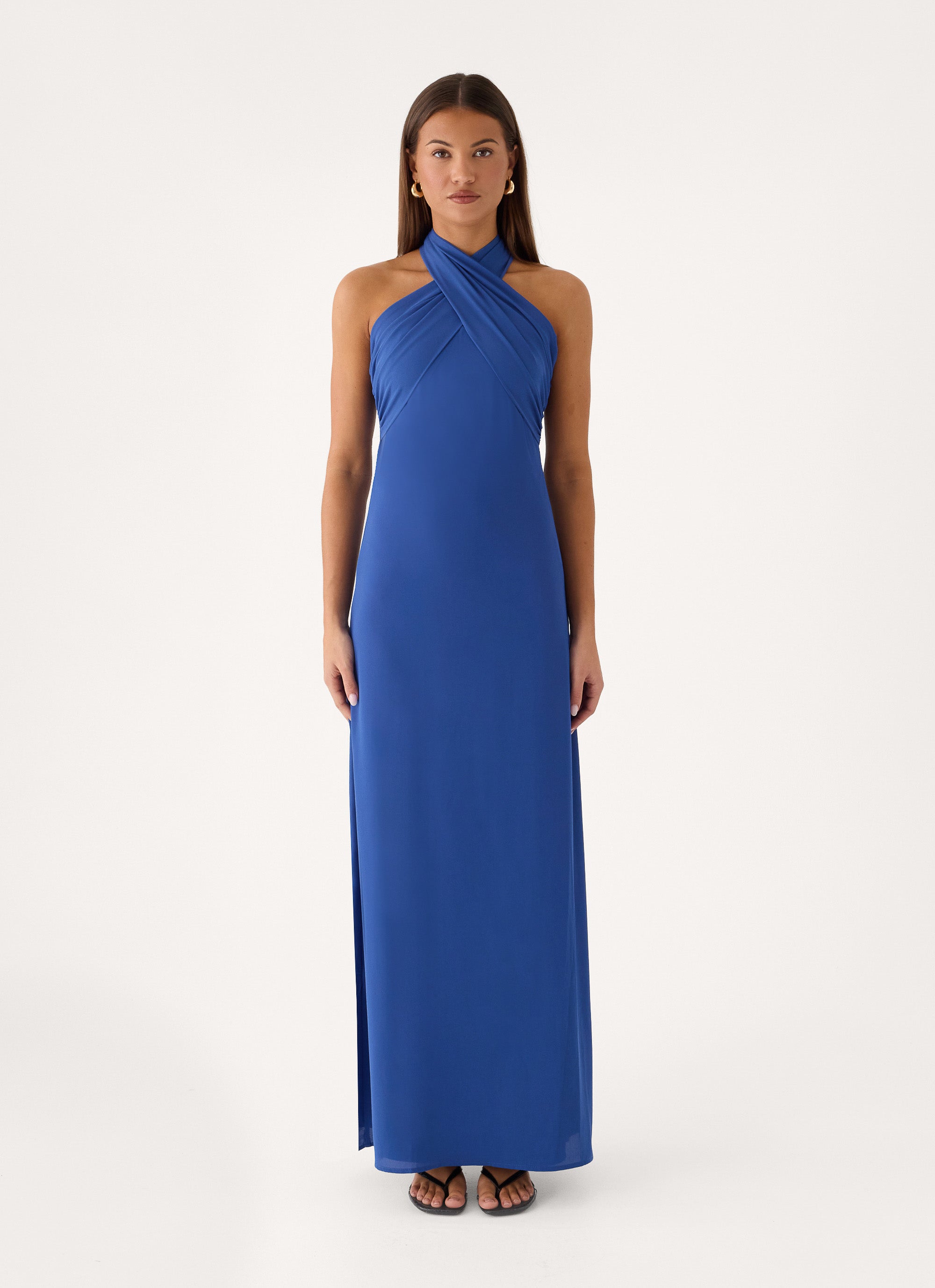 Solmara Cross Halter Maxi Dress - Cobalt Blue – Peppermayo US