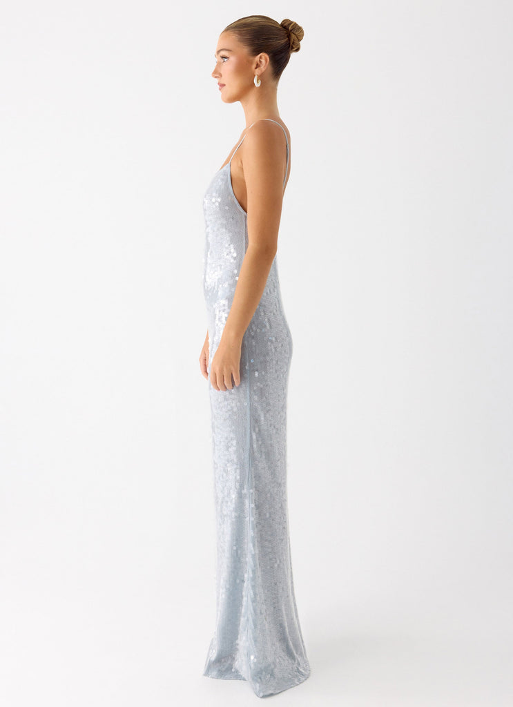 Solo Sequin Maxi Dress - Misty Blue Peppermayo US Solo Sequin Maxi Dress - Misty Blue Peppermayo US