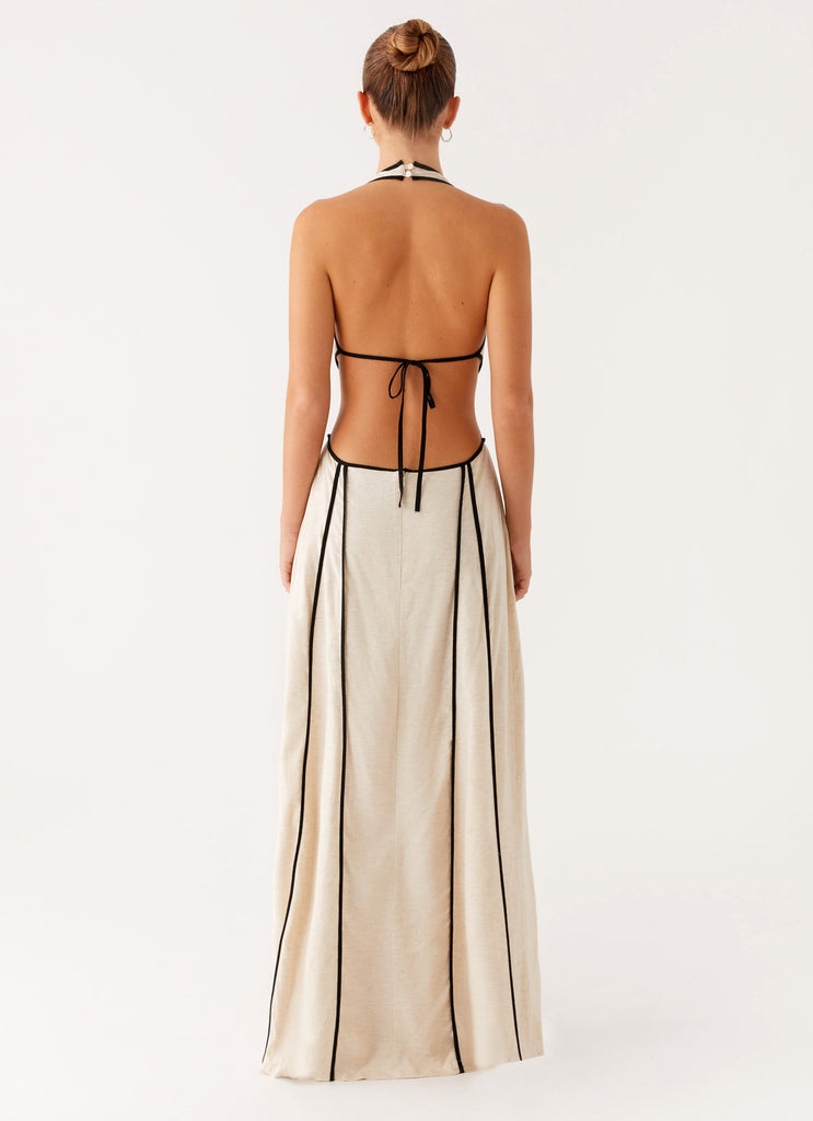 oatmeal maxi dress Oatmeal Low Back Maxi Dress Turkish Cotton