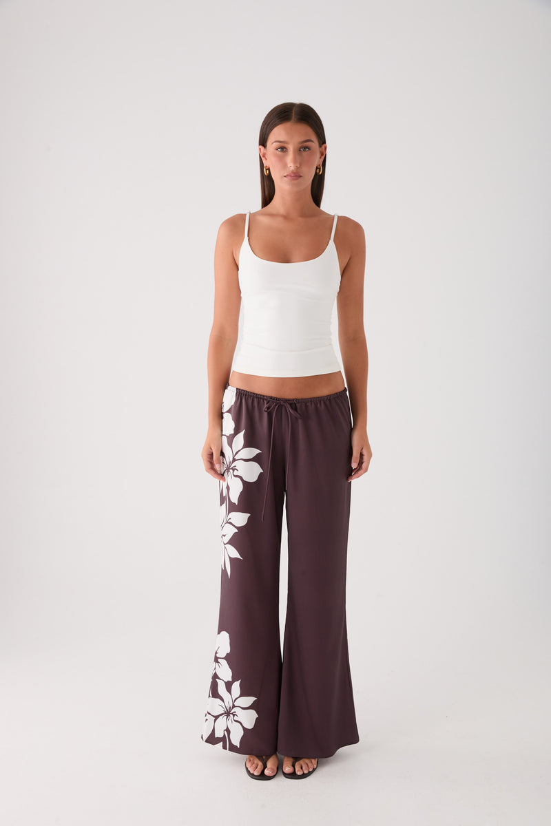 Sorena Low Rise Flared Pants - Chocolate Tropic Floral