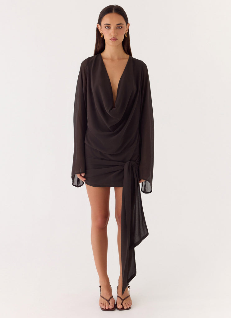 chocolate long sleeve mini dress Love Game Long Sleeve Mini Dress Chocolate