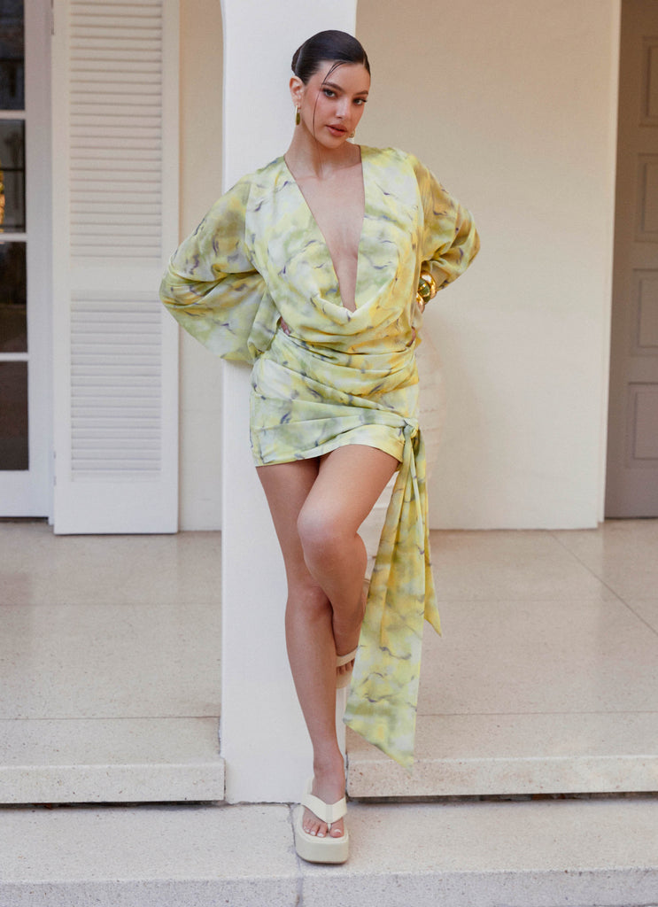 yellow long sleeve mini dress Norma Kamali Reverse Obie Mini Dress in Yellow
