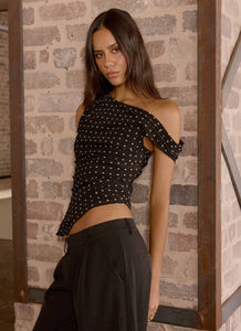 Stereotype One Shoulder Top - Black Polkadot