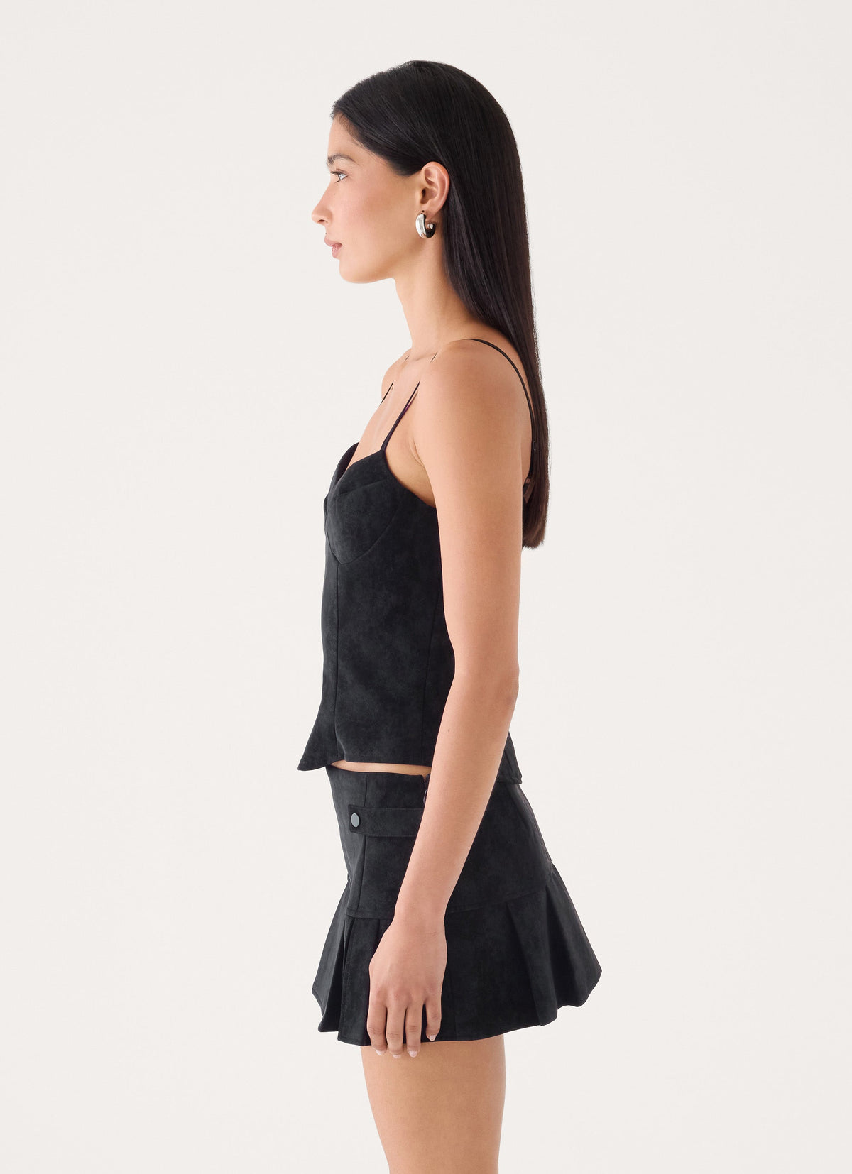 Sugar And Spice Faux Suede Corset Top - Black