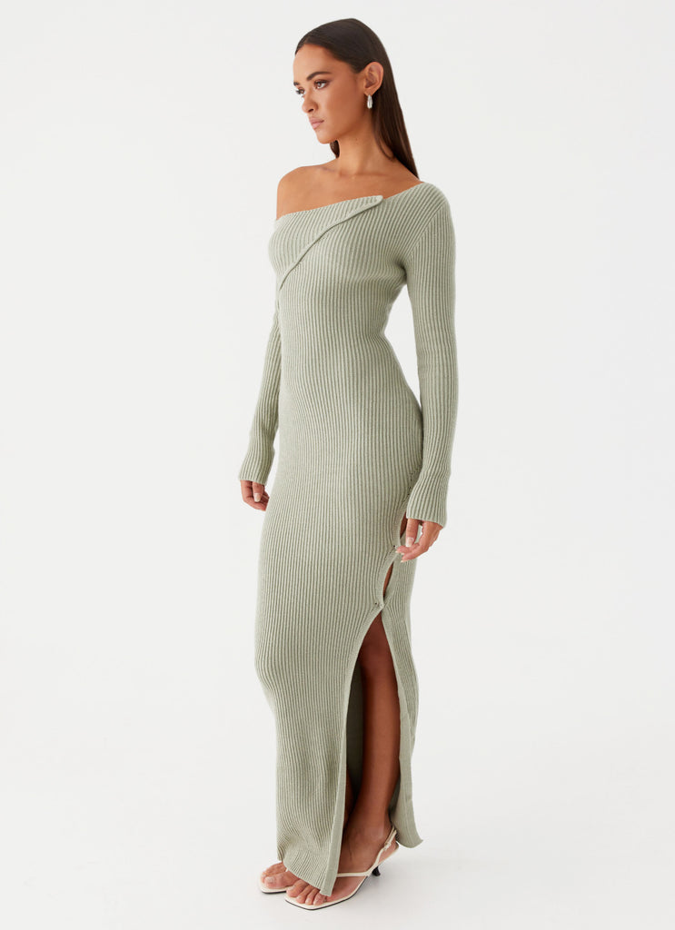 Womens Sukhi Maxi Dress in the colour Khaki in front of a light grey background