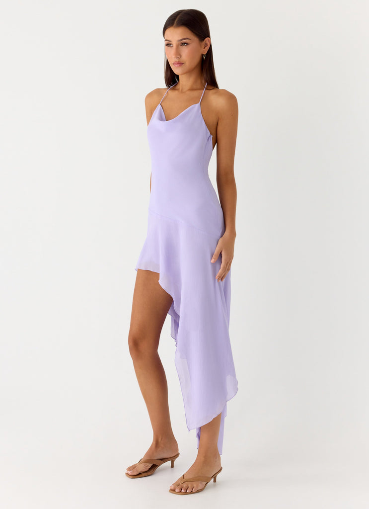 Sunmi Asymmetric Cowl Midi Dress - Lavender Peppermayo US Sunmi Asymmetric Cowl Midi Dress - Lavender Peppermayo US