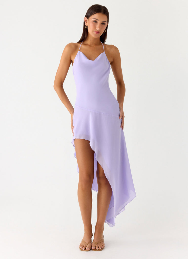 lavender dress women Sunmi Asymmetric Cowl Midi Dress