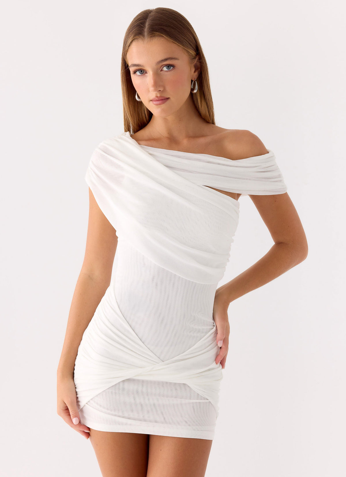 white mini dress bodycon " Espi " Off Shoulder ( ) where understated elegance meets sun HELLO MOLLY BASE Elite Cami