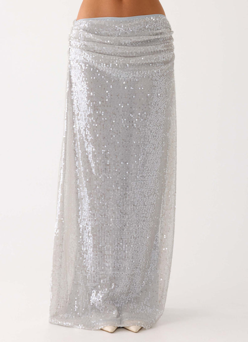 Susie Sequin Maxi Skirt - Silver