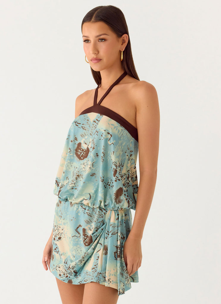 Switch Up Halter Mini Dress - Aqua Blur