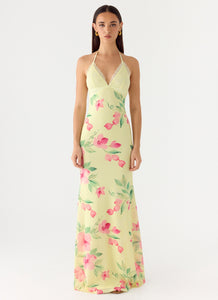 Takedown Halter Maxi Dress - Lemon Soleil