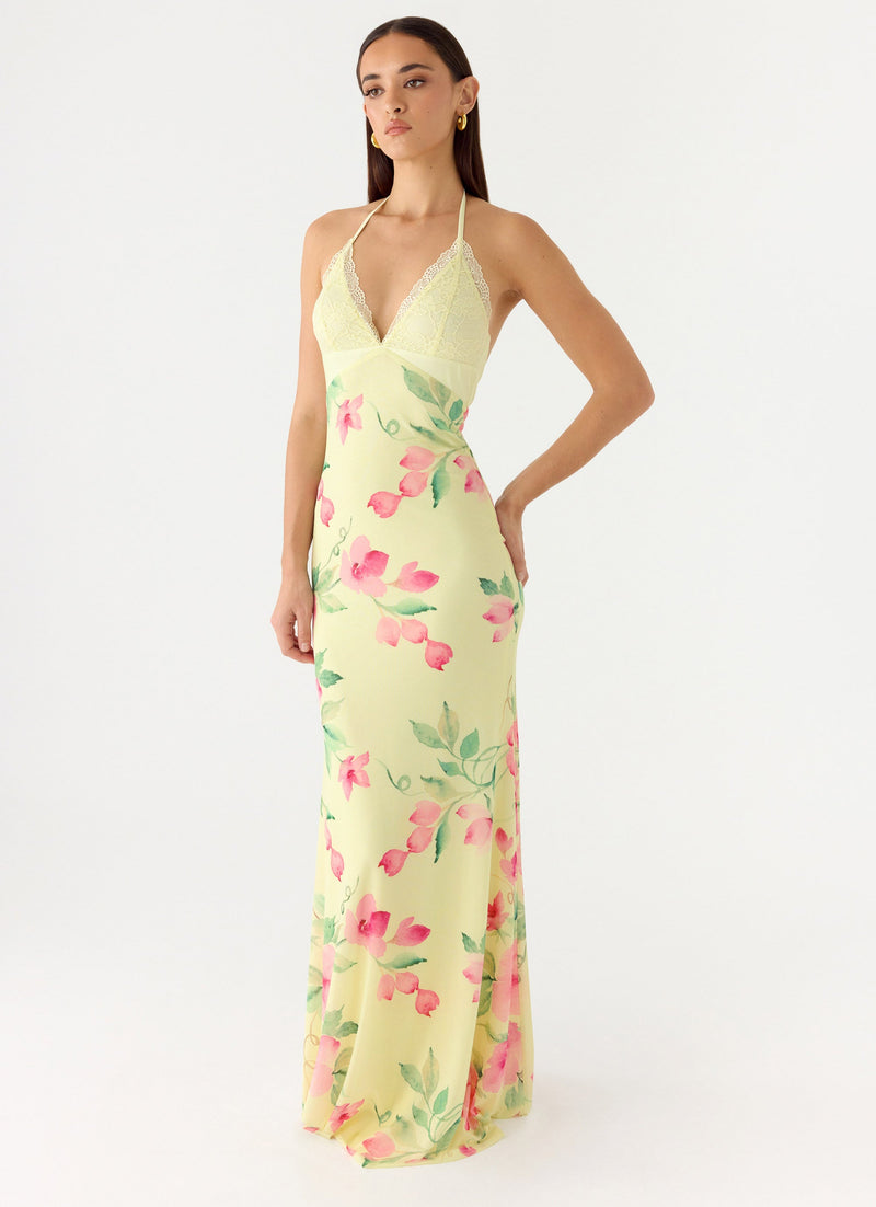 Takedown Halter Maxi Dress - Lemon Soleil