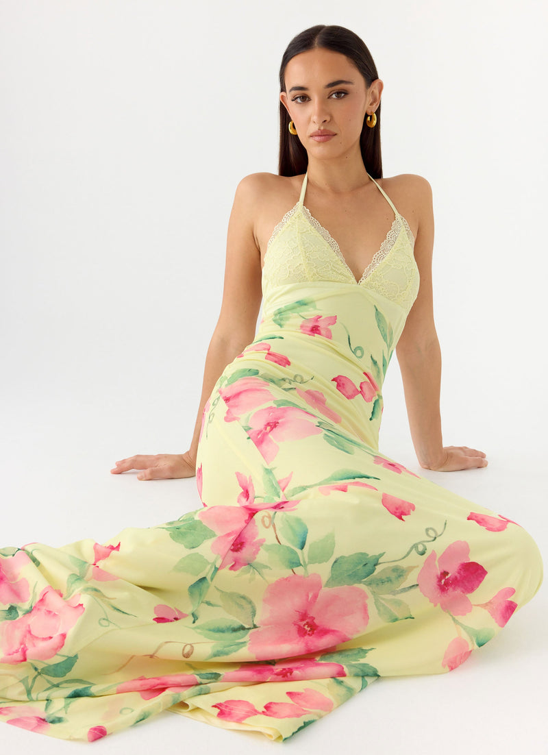 Takedown Halter Maxi Dress - Lemon Soleil