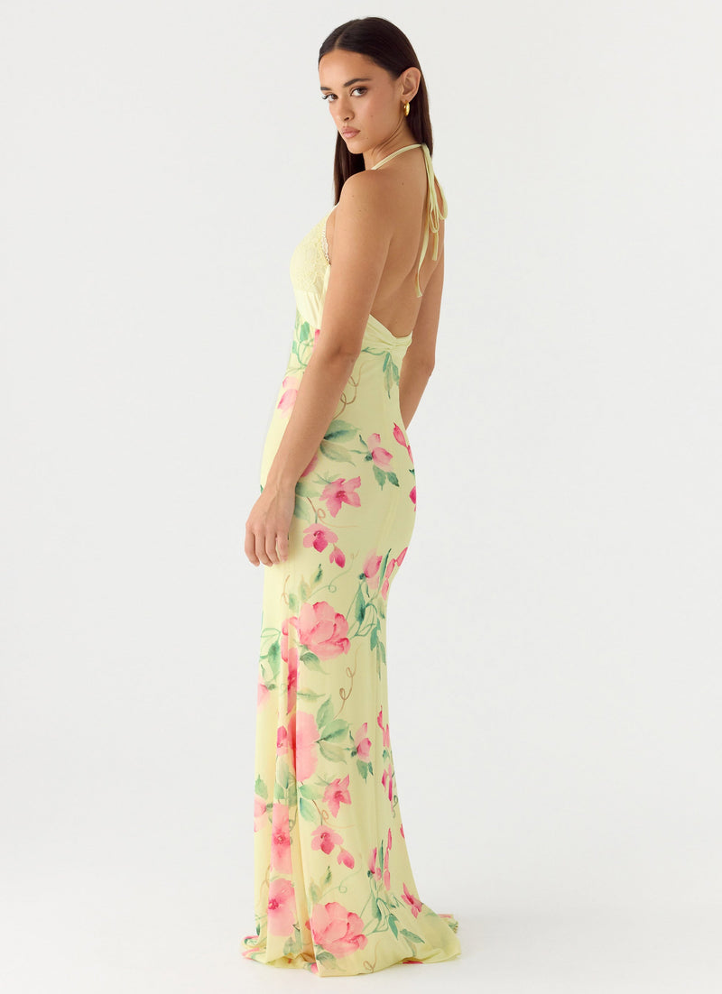 Takedown Halter Maxi Dress - Lemon Soleil