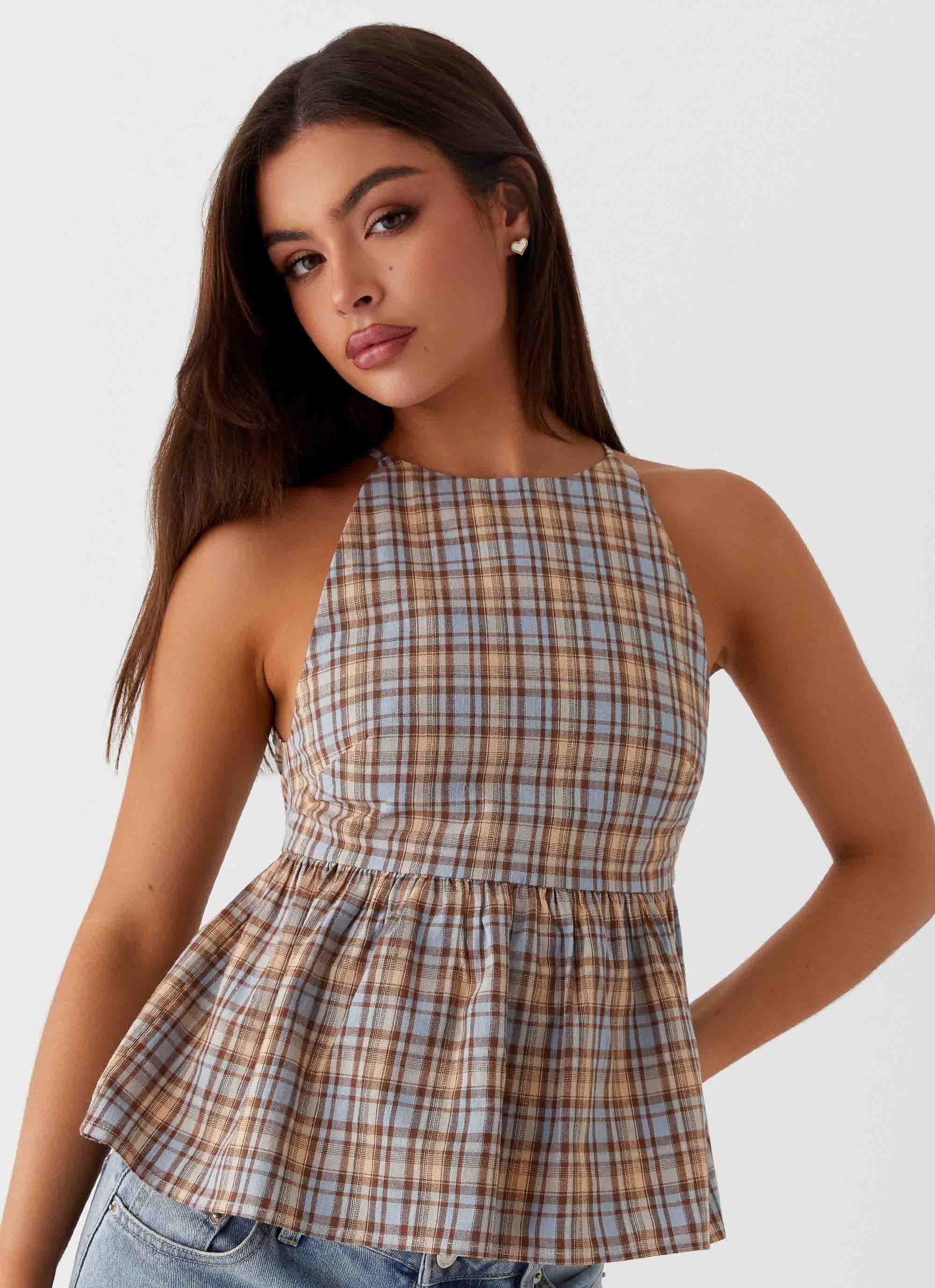 Tanith Ruffle Top - Brown Check – Peppermayo US