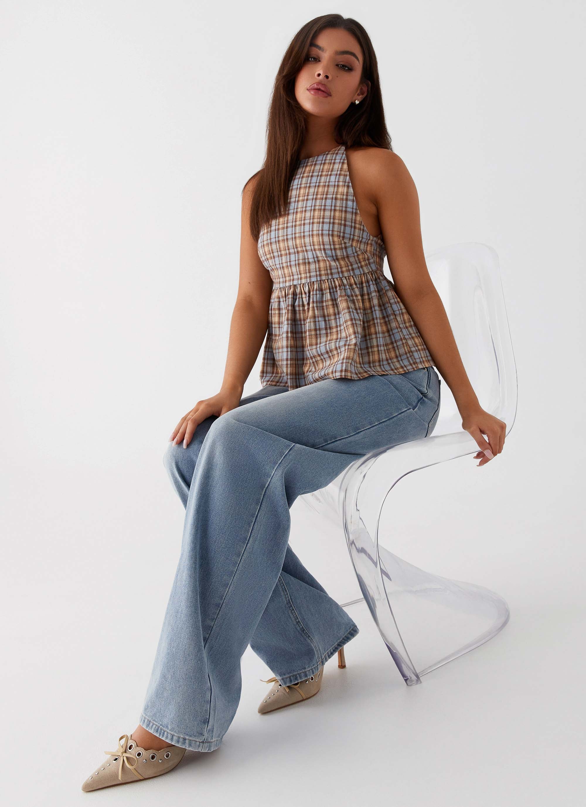 Tanith Ruffle Top - Brown Check – Peppermayo US