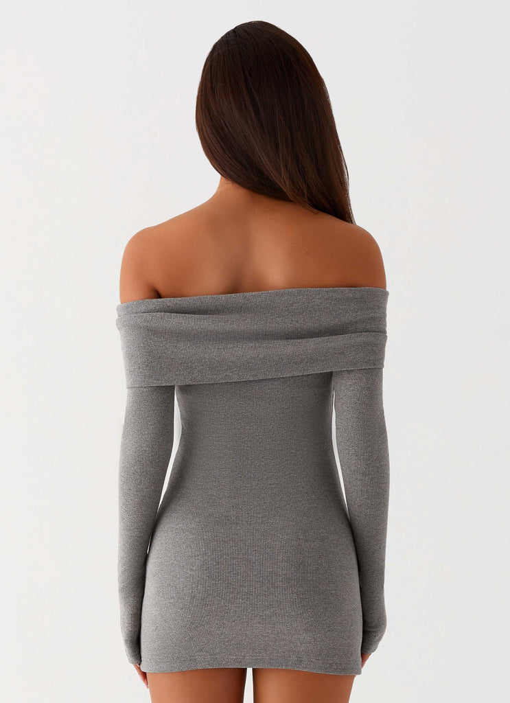 Womens Tanzia Knit Mini Dress in the colour Charcoal in front of a light grey background