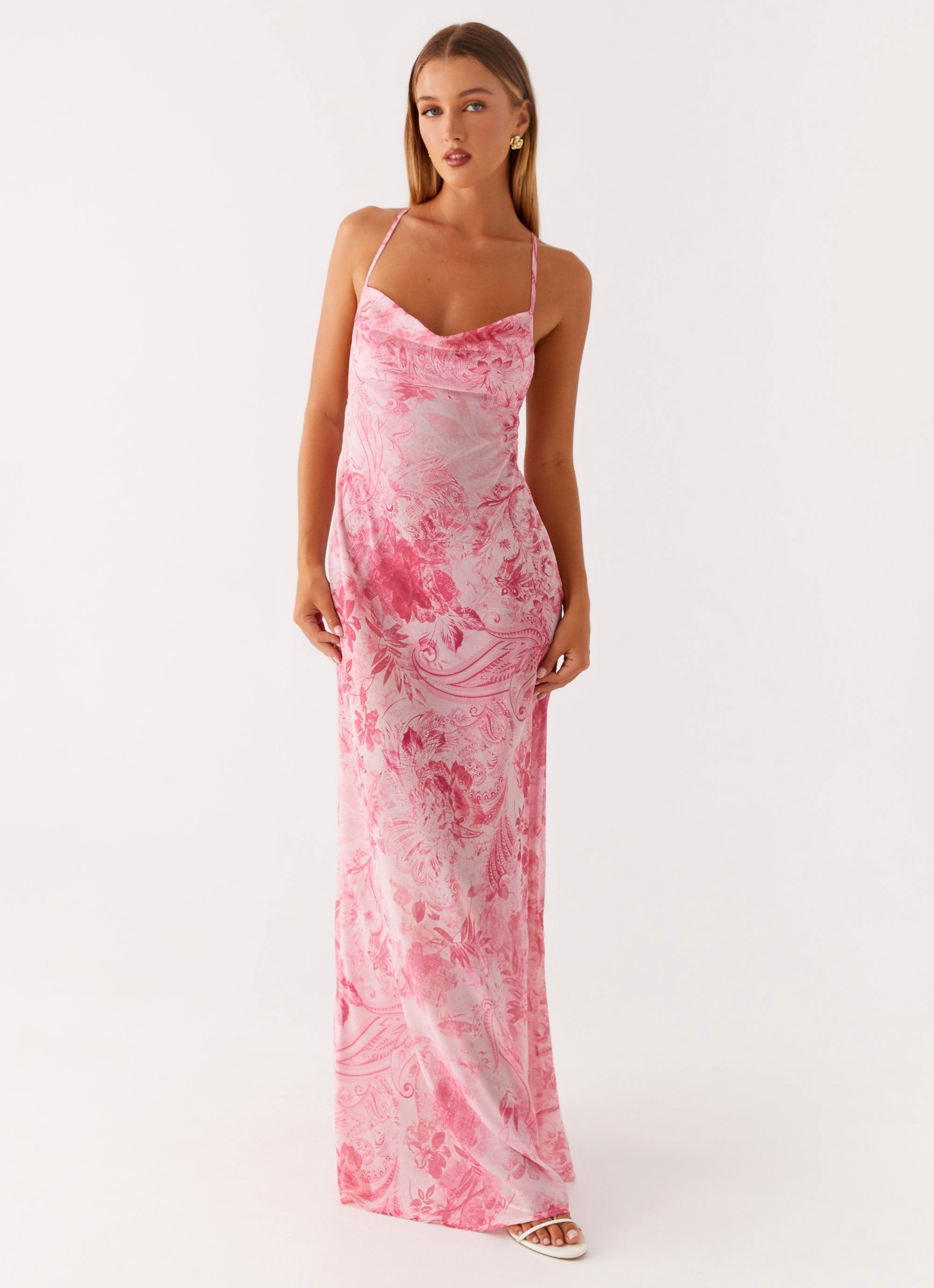 maison tara pink dress Maison Tara Satin Pink Ruffle Collar Striped Faux Wrap Dress