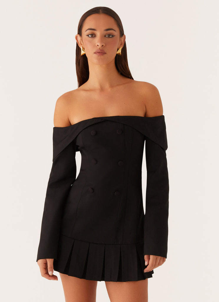 Tarlisha Off Shoulder Long Sleeve Mini Dress - Black Peppermayo US Tarlisha Off Shoulder Long Sleeve Mini Dress - Black Peppermayo US