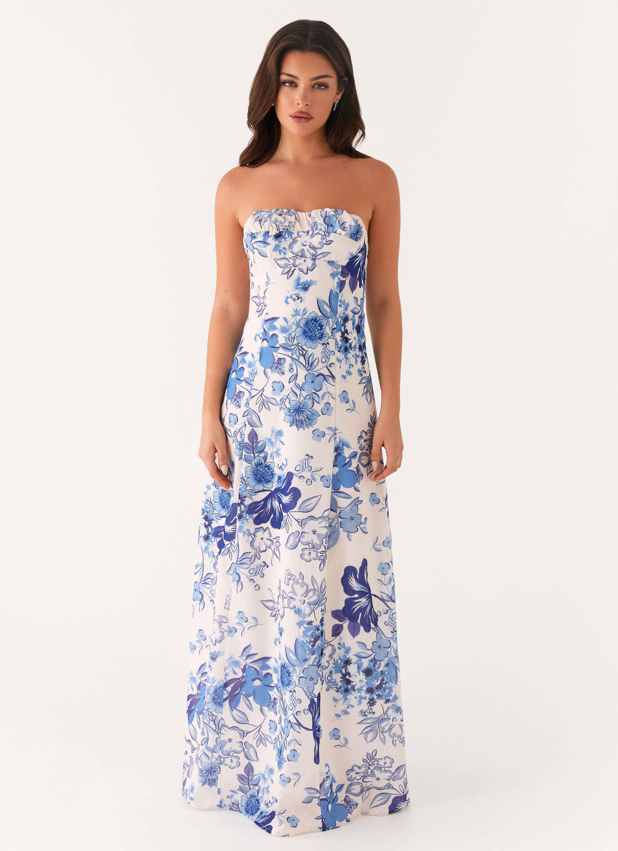 Tayla Linen Maxi Dress - Serene Sky Floral – Peppermayo US