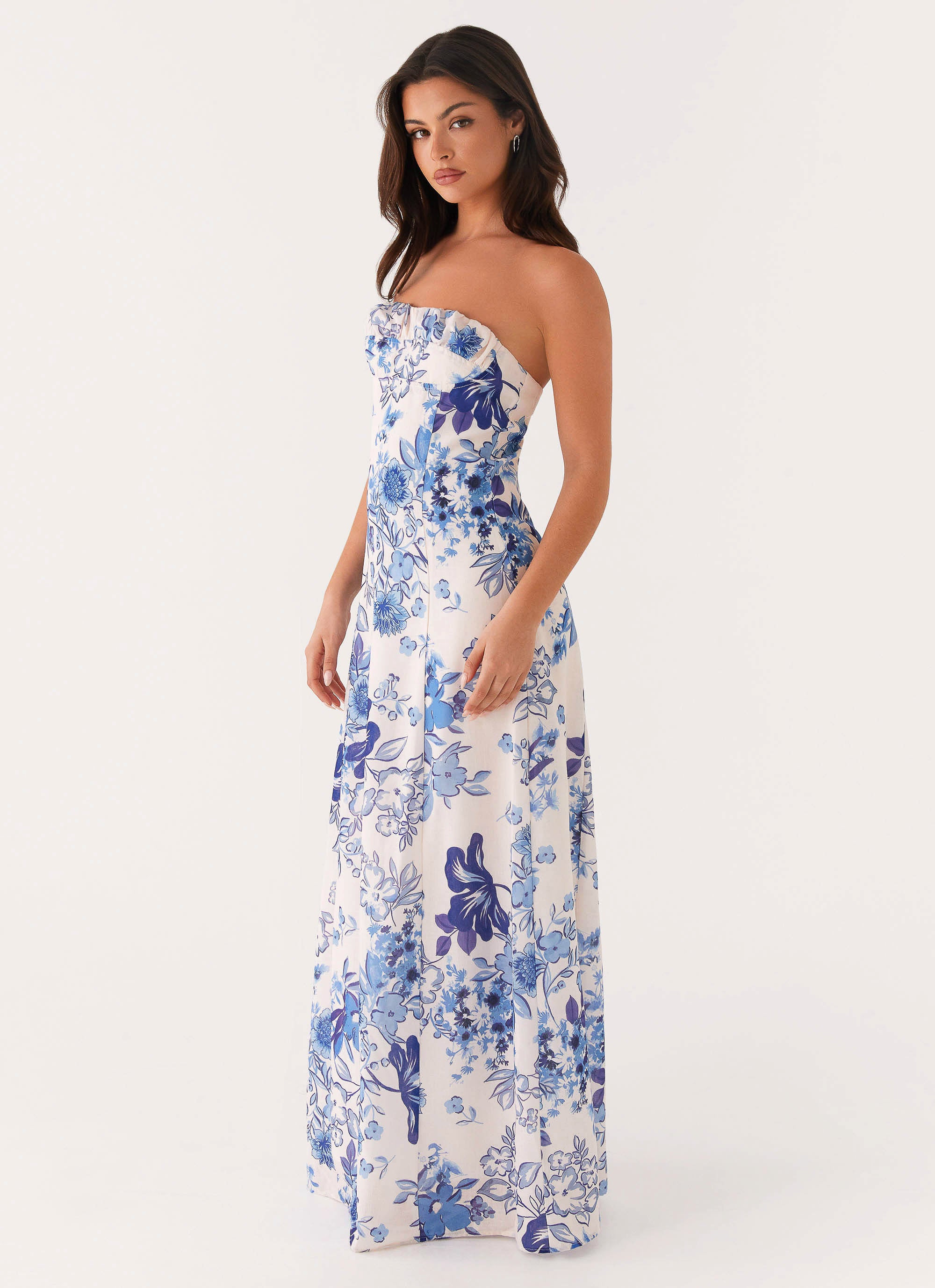 Tayla Linen Maxi Dress - Serene Sky Floral – Peppermayo US