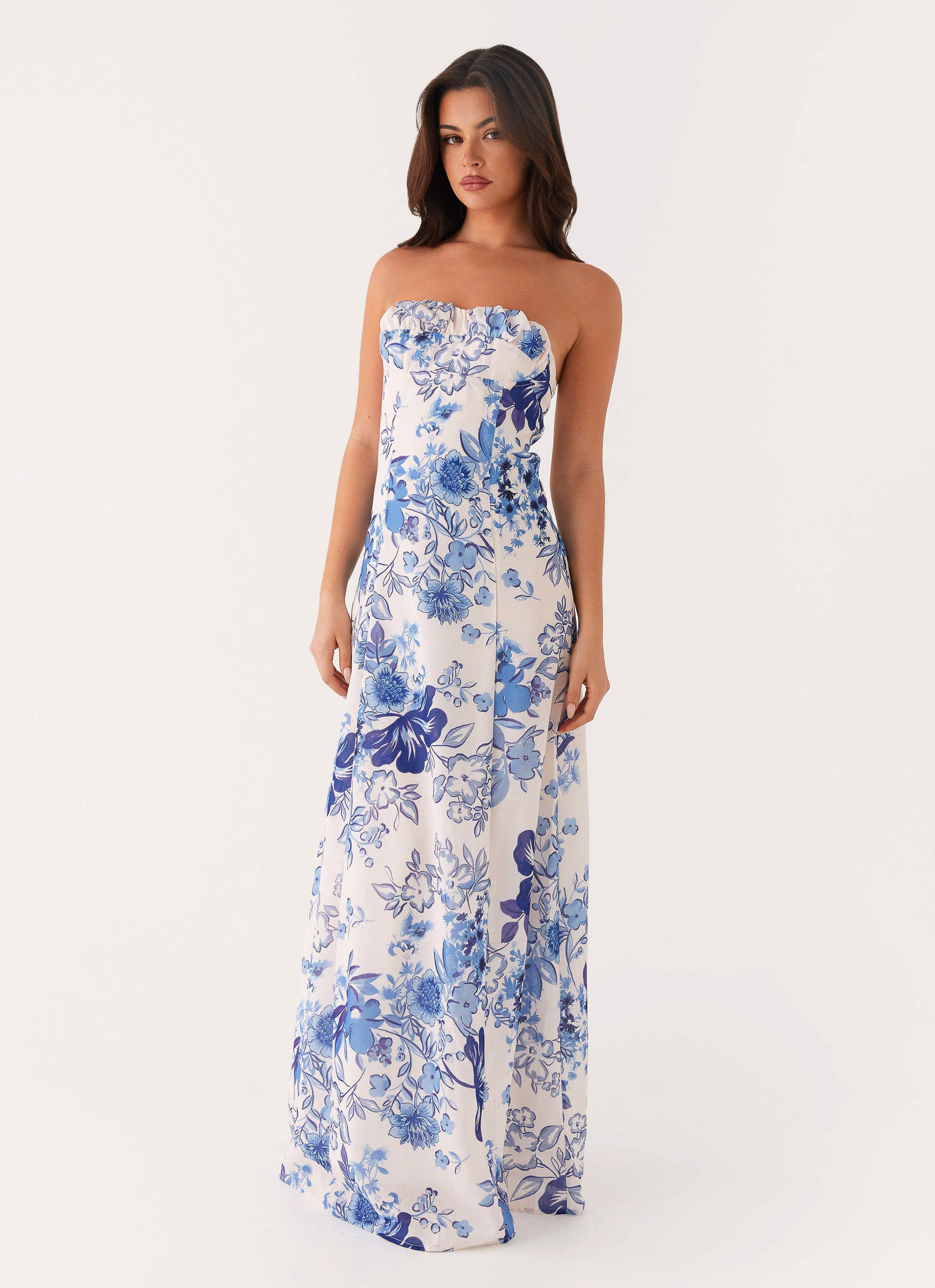 Tayla Linen Maxi Dress - Serene Sky Floral – Peppermayo US