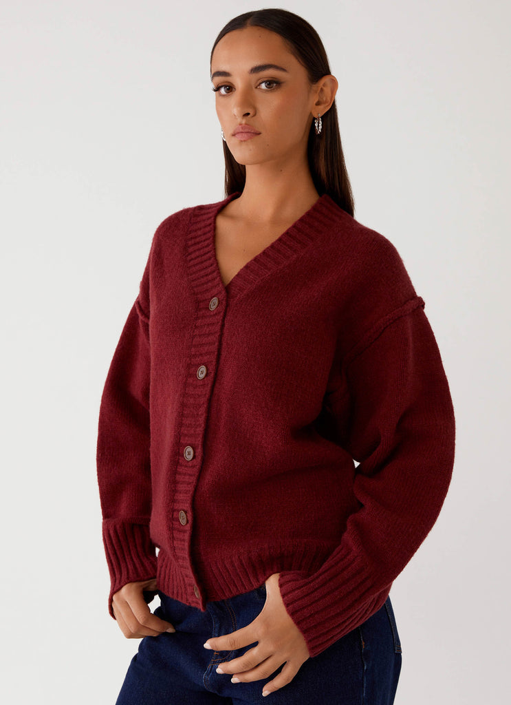 Tell Me More Oversized Cardigan Maroon